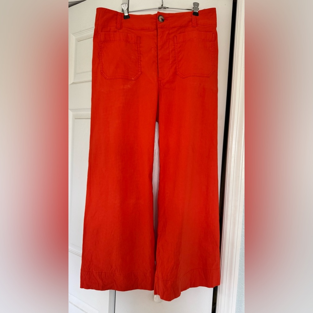 Maeve Anthropologie Linen Blend High Rise Wide Leg Crop Utility Pants Size 31